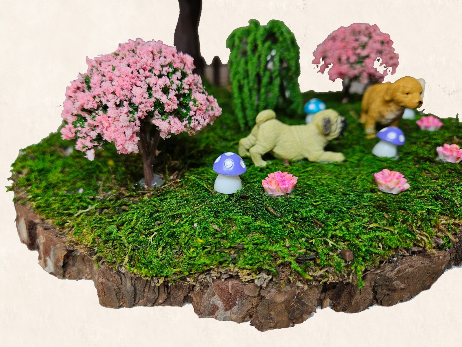 Faux Bonsai Tree 12 inches handmade home Decoration moss Dog figure miniature