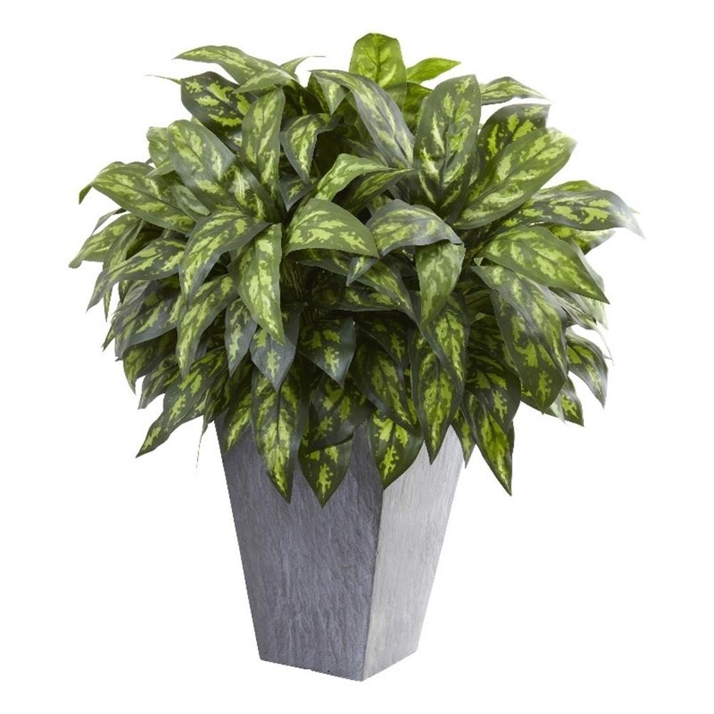 Nearly Natural Silver King with Slate Planter in Green