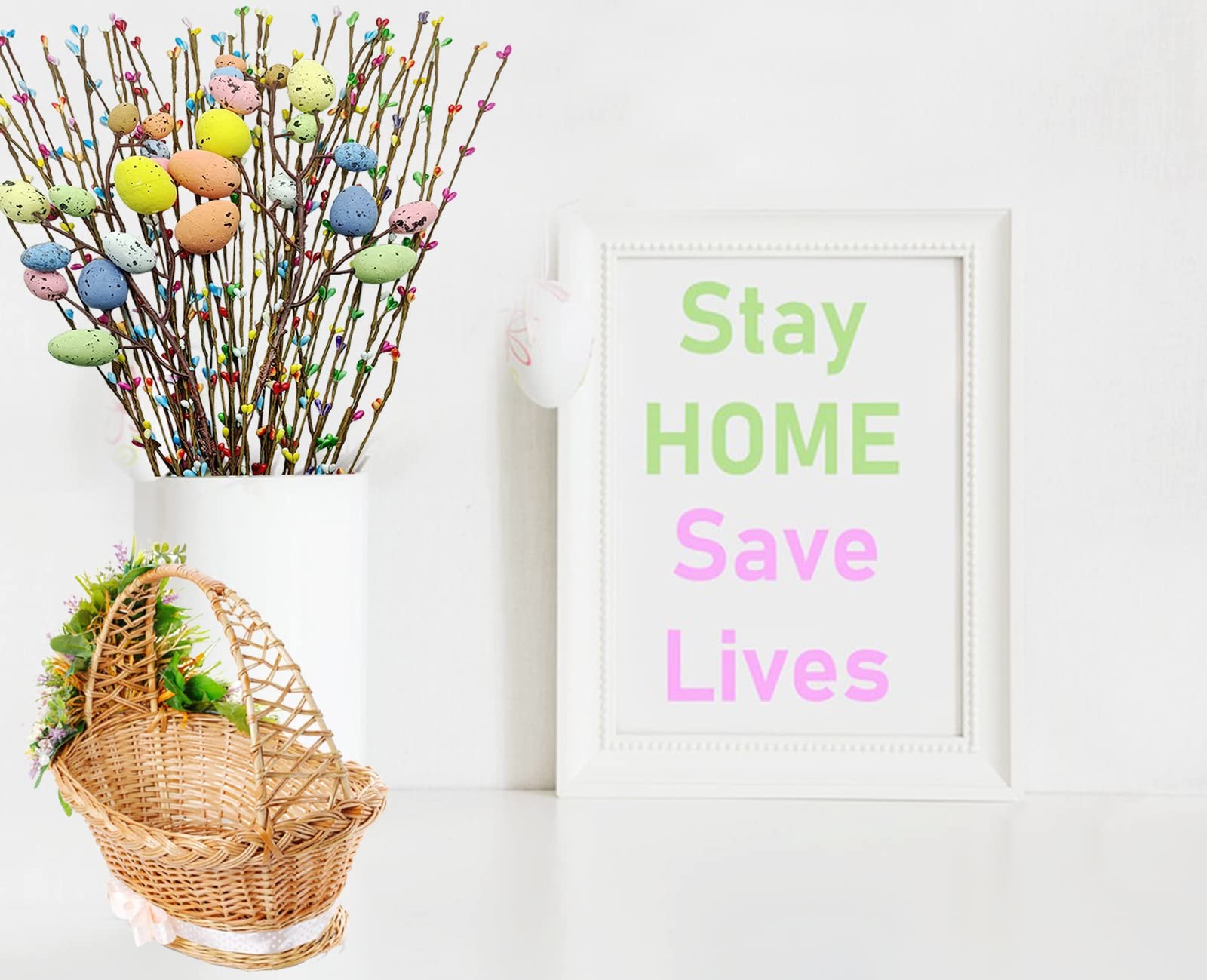 41 Pcs Artificial Easter Spray Vine with Pastel Easte Eggs and Decorative Ber…