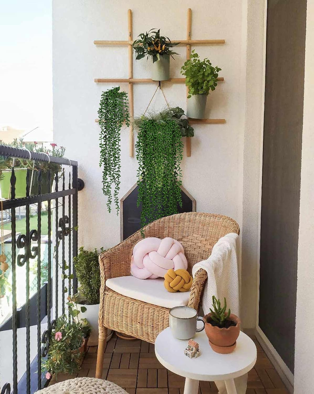 6Pcs Artificial Hanging Succulents Fake String of Pearls Plant Faux Greenery Wal