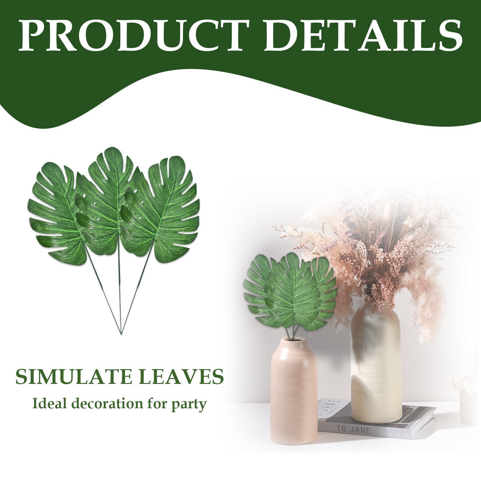 12Pcs Artificial Palm Leaves, Faux Tropical Monstera Realistic Safari Jungle …