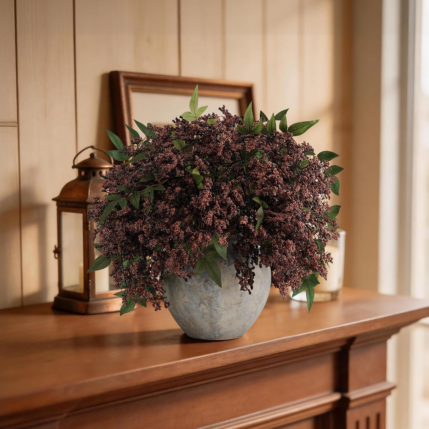 3 Pcs 36″ Dark Brown Artificial Berry Stem for DIY Home Decor & Holidays