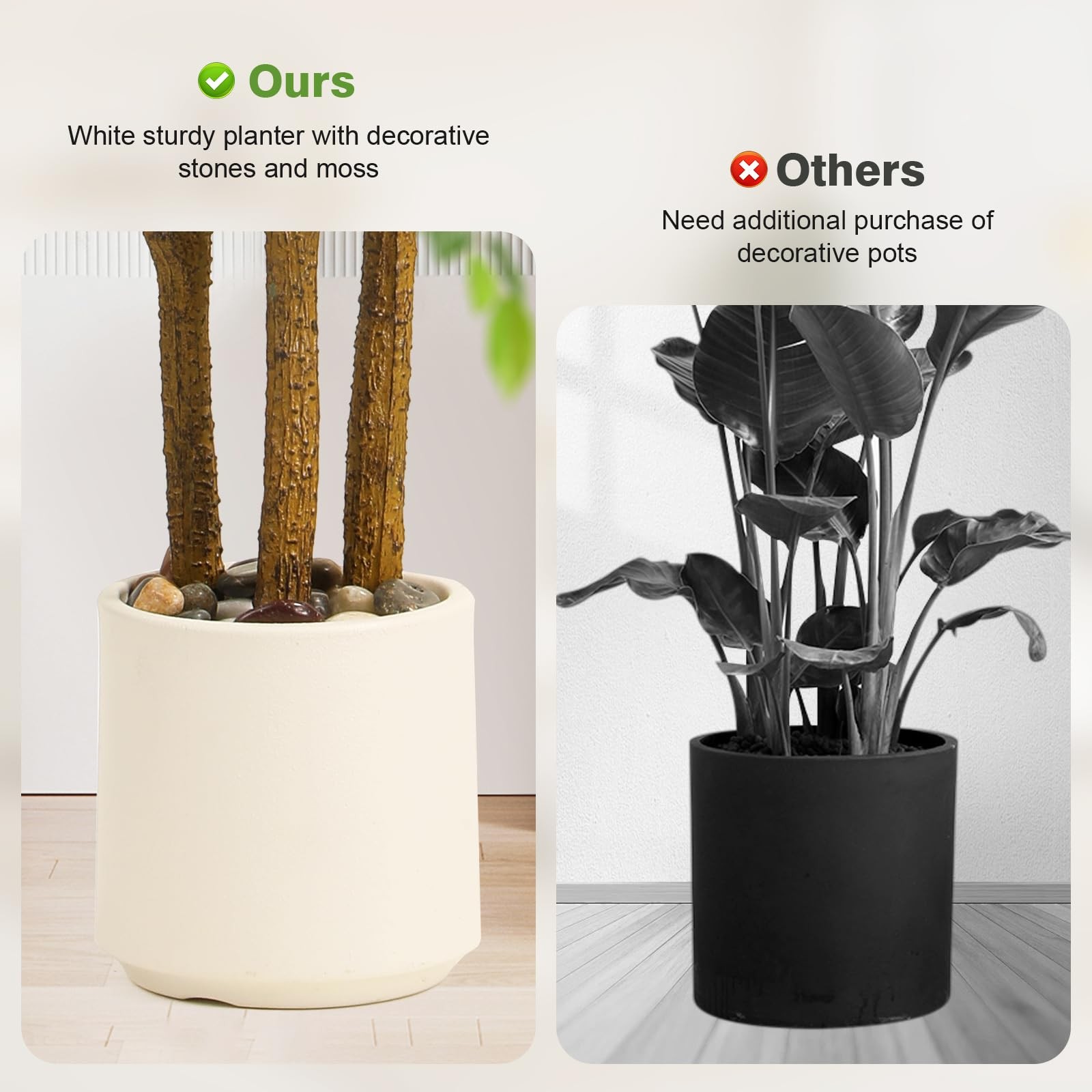 5FT Artificial Ficus Tree with White Planter and Pebbles,Faux Silk Tree with …