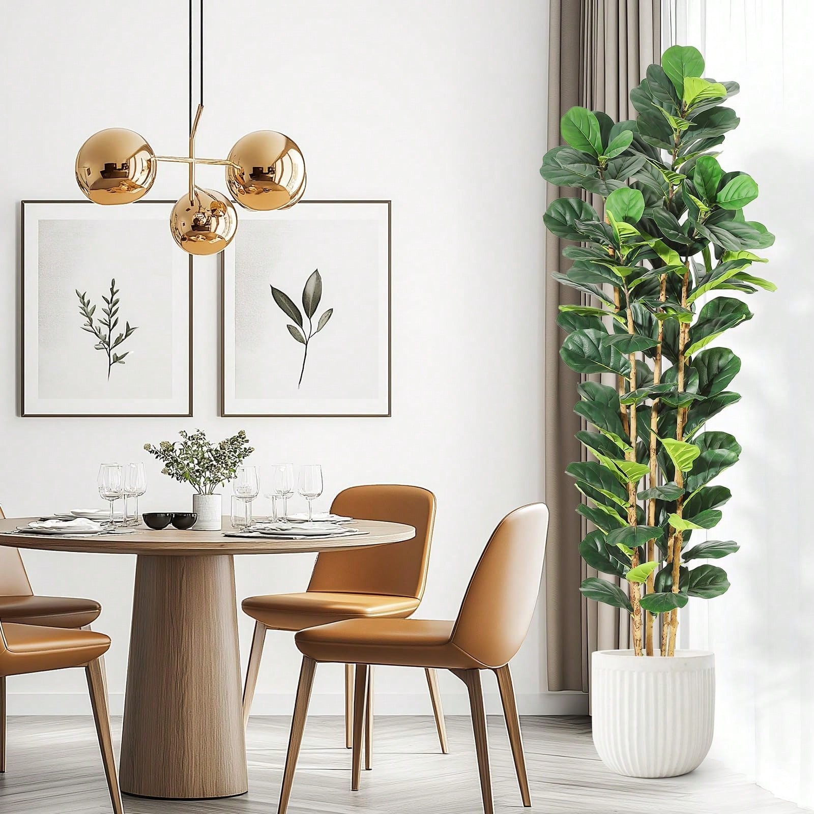 5 6 7FT Faux Fiddle Leaf Fig Tree Artificial Plant in White Pot