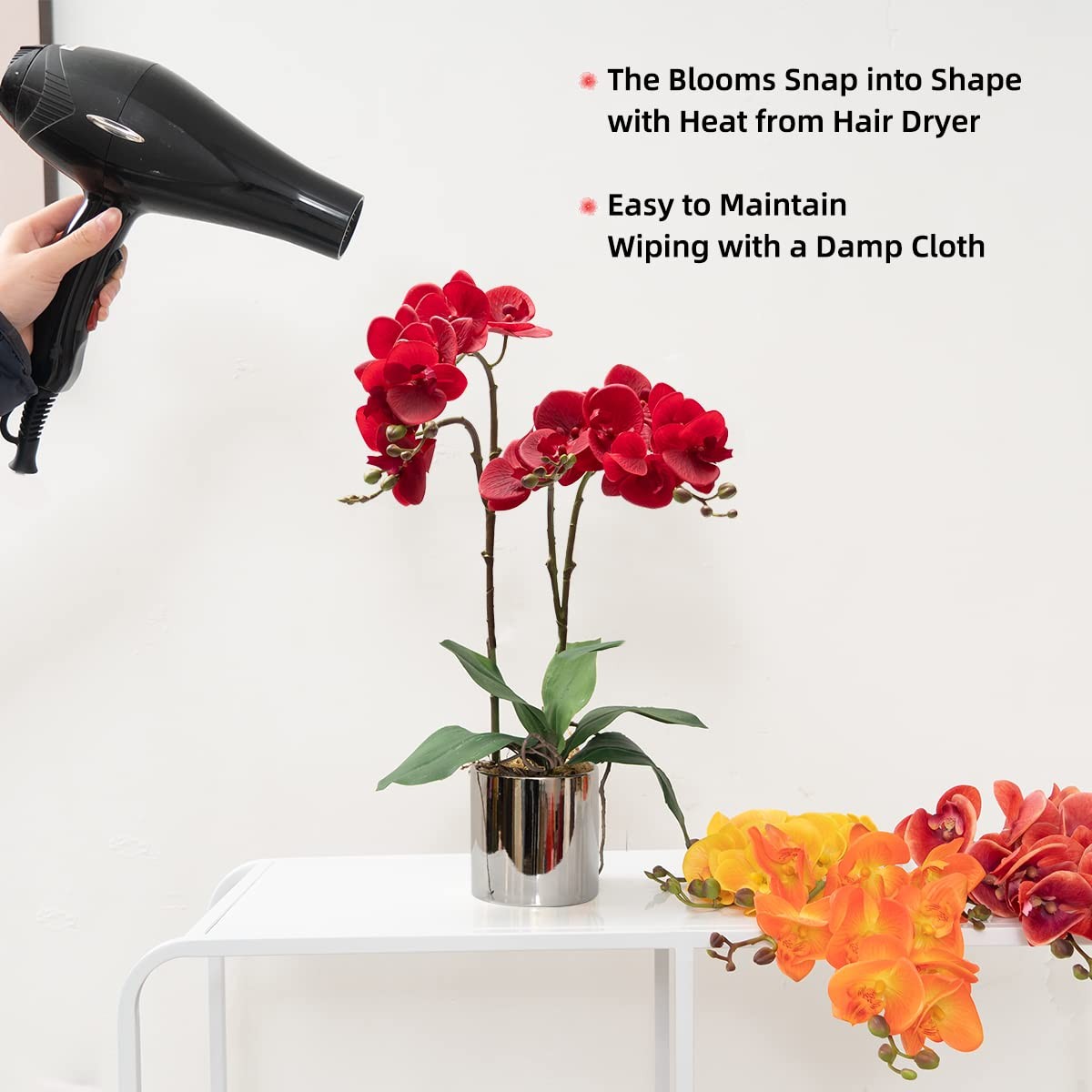 Artificial Orchid Flower Plant Real Touch Faux Orchids in Ceramic Vase Red 19…
