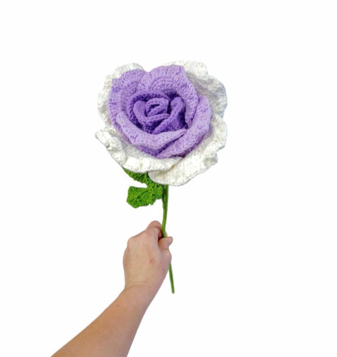 Handmade Crochet Knitted PurpleRose Flower Bouquet Artificial Flower Home Decor