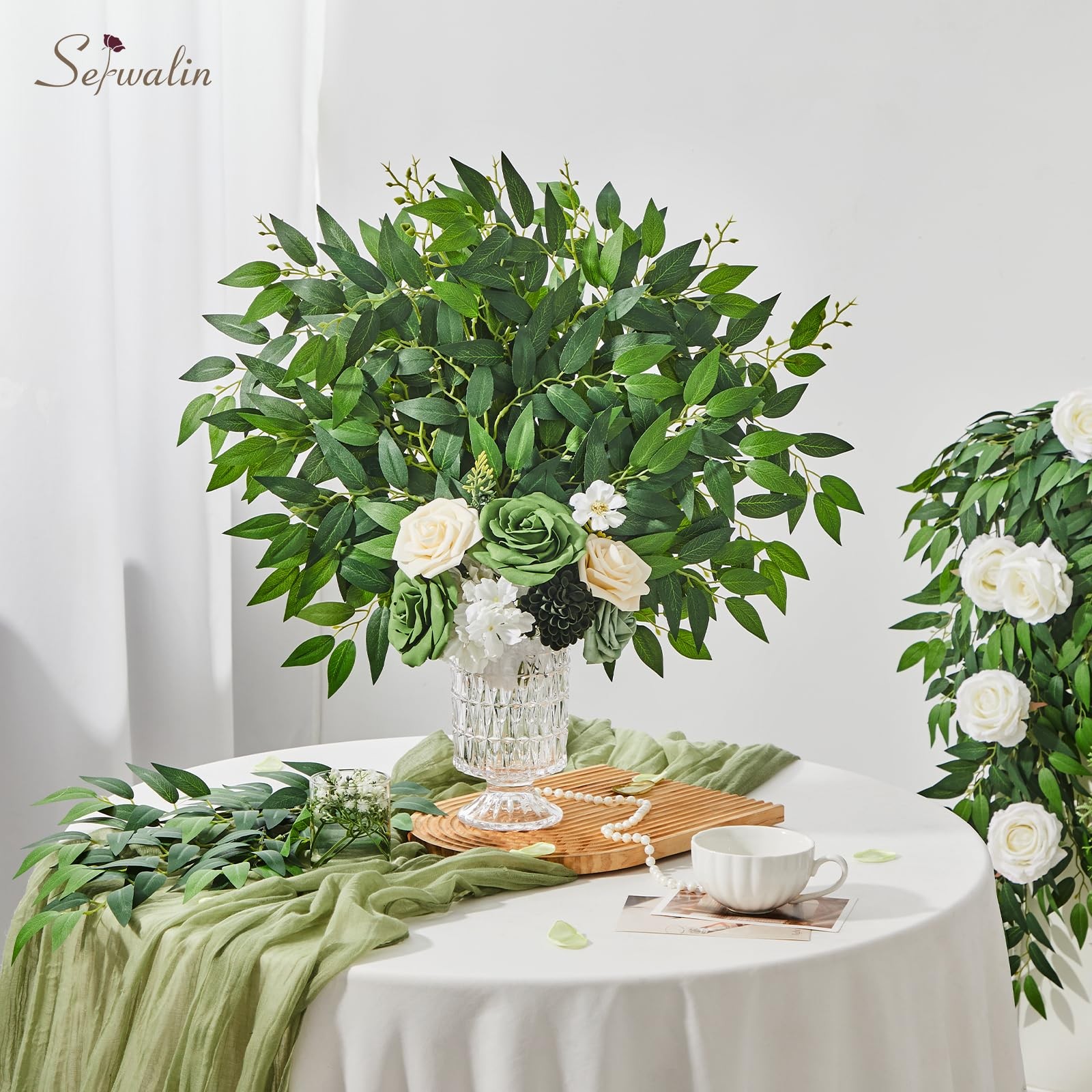 Serwalin 30Pcs Italian Ruscus Greenery Stems Artificial Greenery Leaves, 21.6…