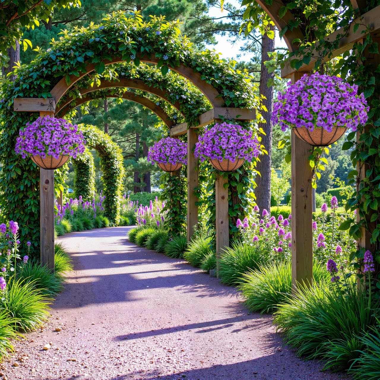 Artificial Hanging Pansy Flowers with Baskets for Outdoors, Purple