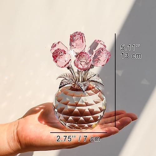 Crystal Rose Bouquet Flower Figurine – Pink Rose Gifts for Women, Collectible…
