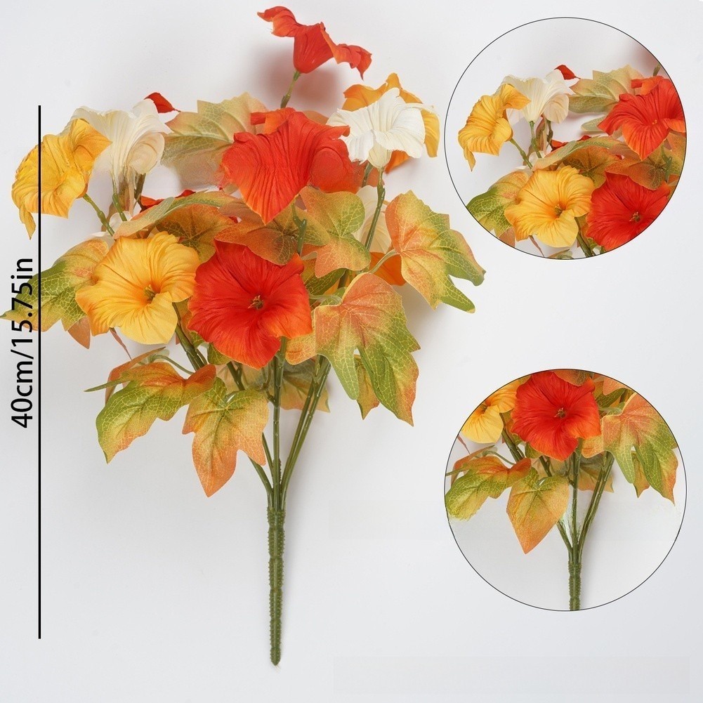 Artificial Petunias 17in Orange Yellow 6 Pack Sturdy Plastomer for Garden Decor
