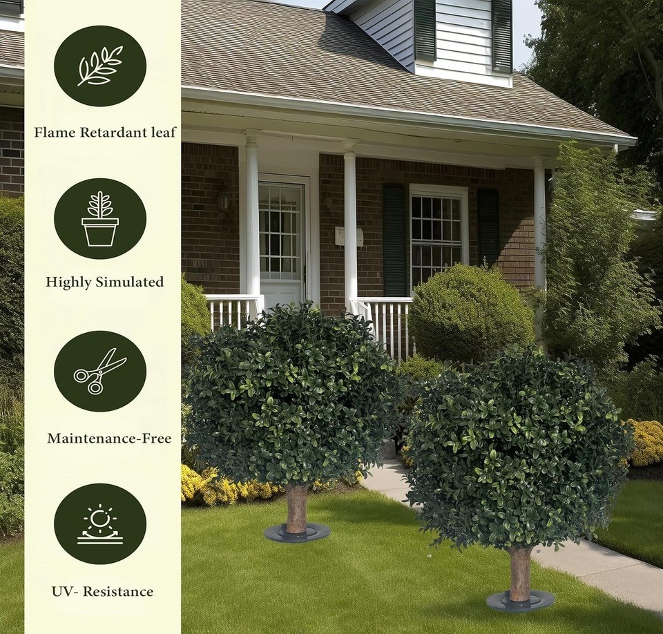 kyesyes Artificial Boxwood Ball Bush 27″ Tree UV Resistance Rated with Spike. Ea