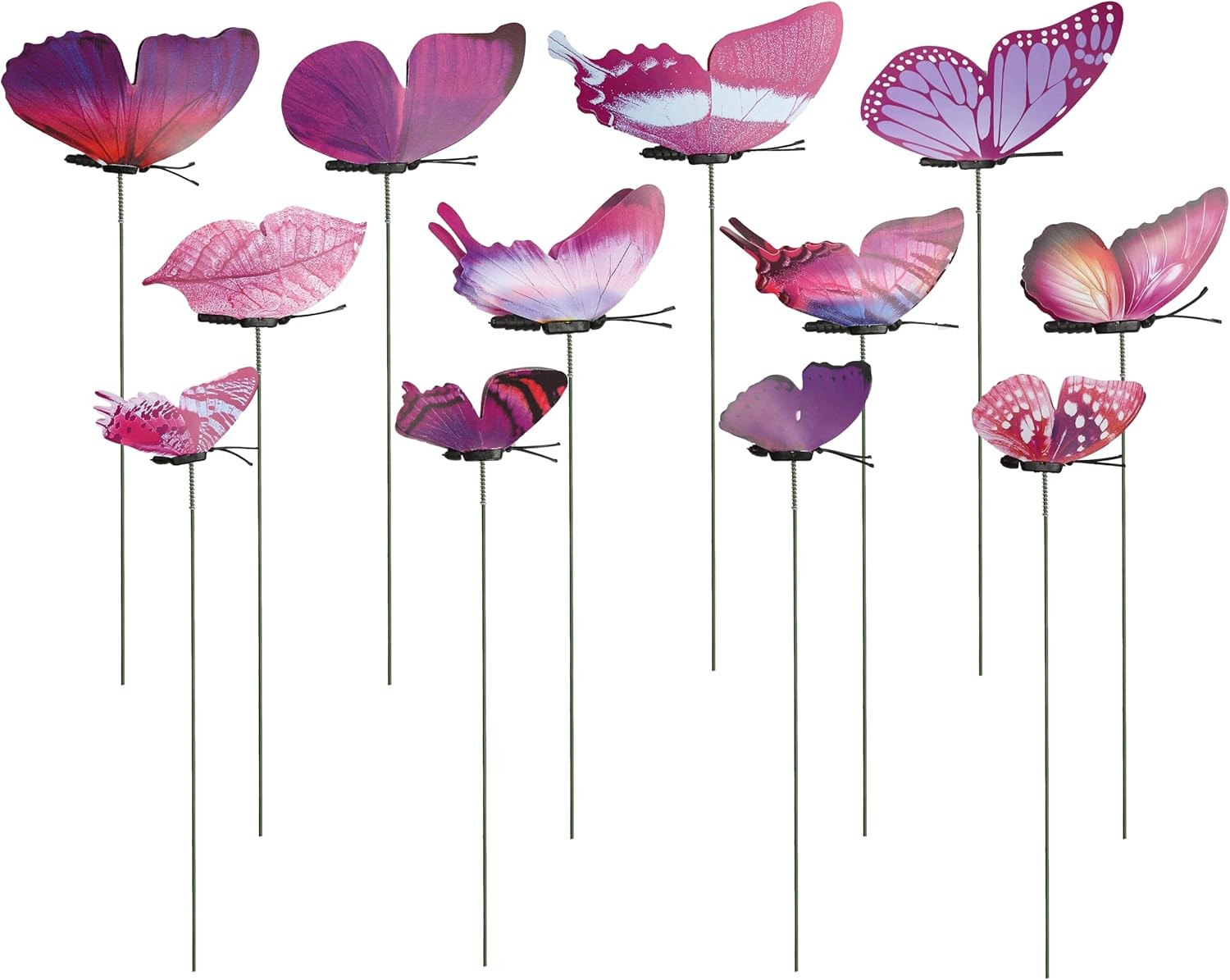12pcs Purple Butterfly Plant Stakes Metal Garden Decor Flower Pot Sticks