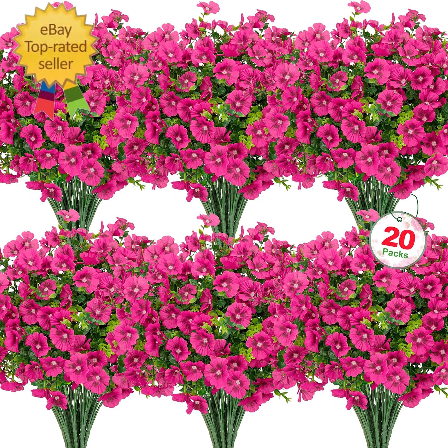 20 Bundles Artificial Flowers for Outdoors, Fake Silk Flowers with Plastic Eucal