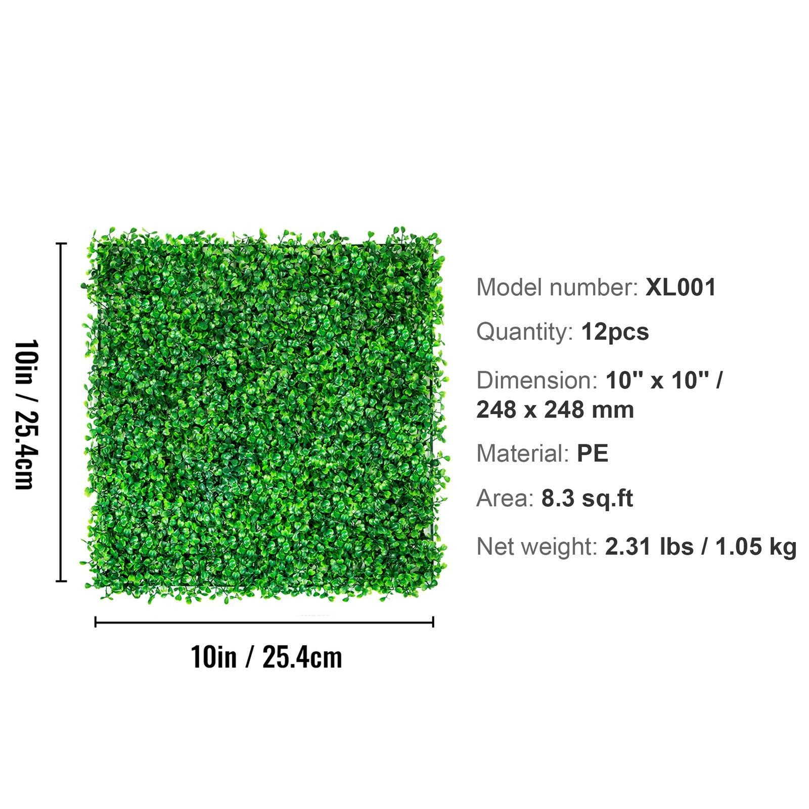 12PCS 10x10in Artificial Boxwood Panels UV-Protected Indoor Outdoor