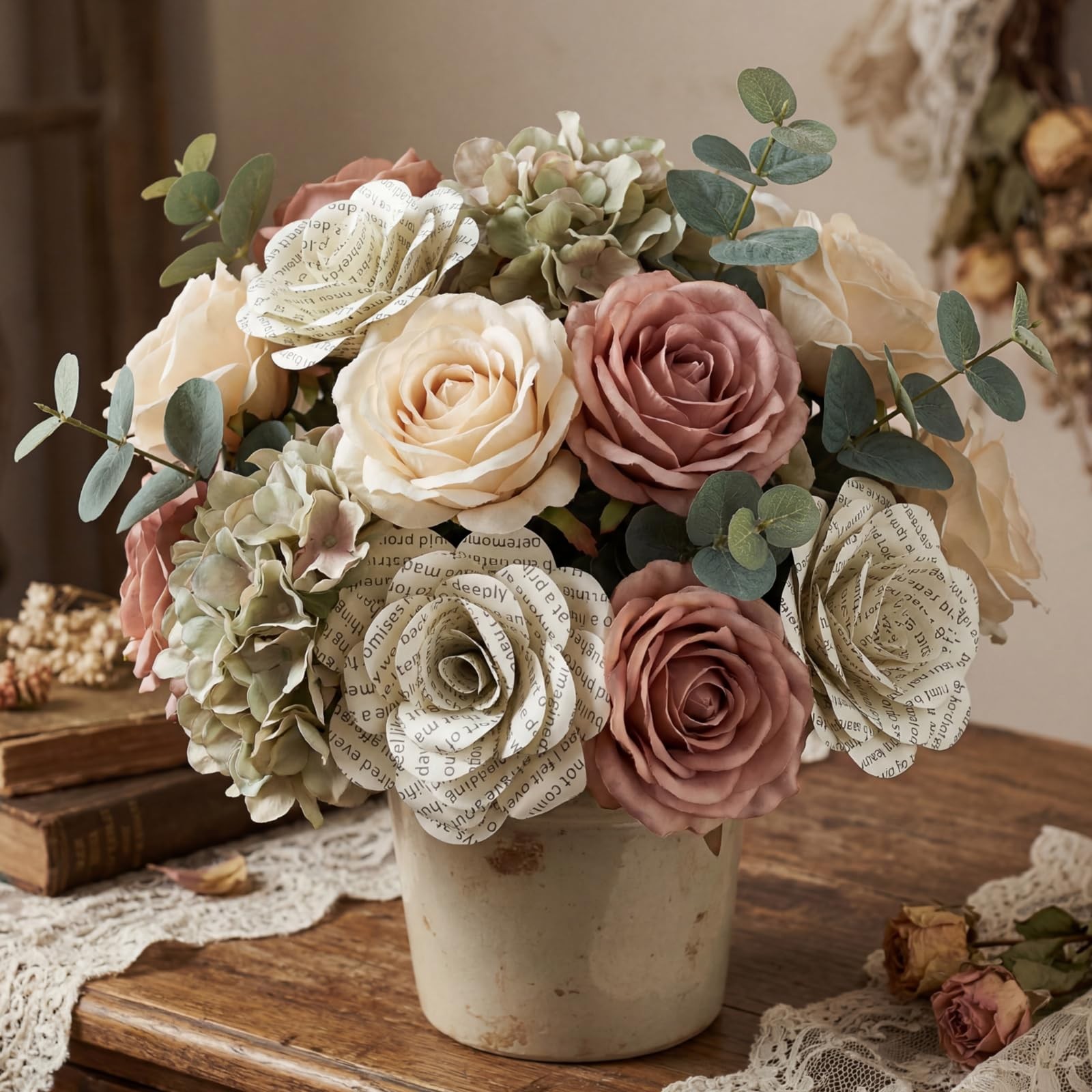 Vivasself 12 Pcs Handmade Rose Paper Flowers, Made from English Book Pages Li…