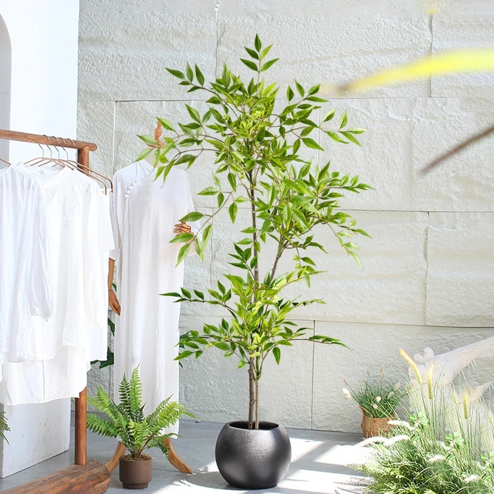 Artificial Nandina Plant Tall Fake Tropical Palm Bamboo Leaves Decor