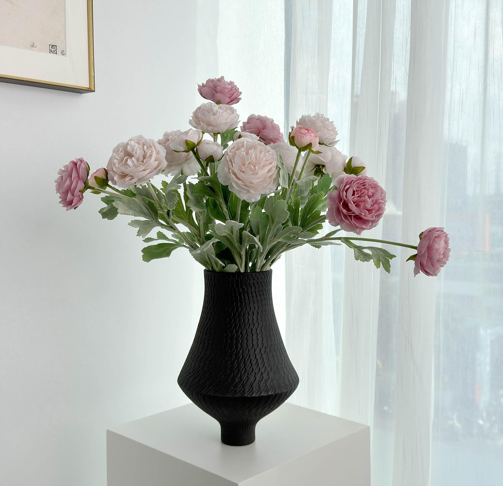 7 Stems Ice Pink & Opal Pink Artificial Ranunculus Flowers, Silk Fake Ranuncu…