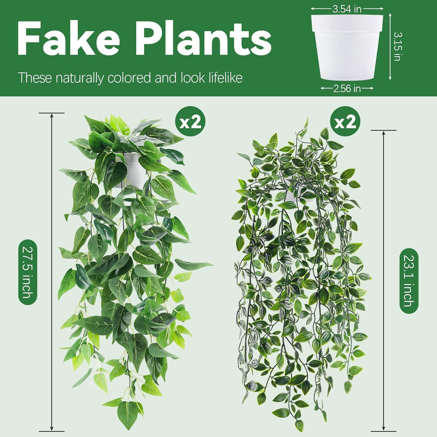 Der Rose 4 Pack Fake Plants Hanging Faux Potted Ivy Vine Artificial Mandala Plan