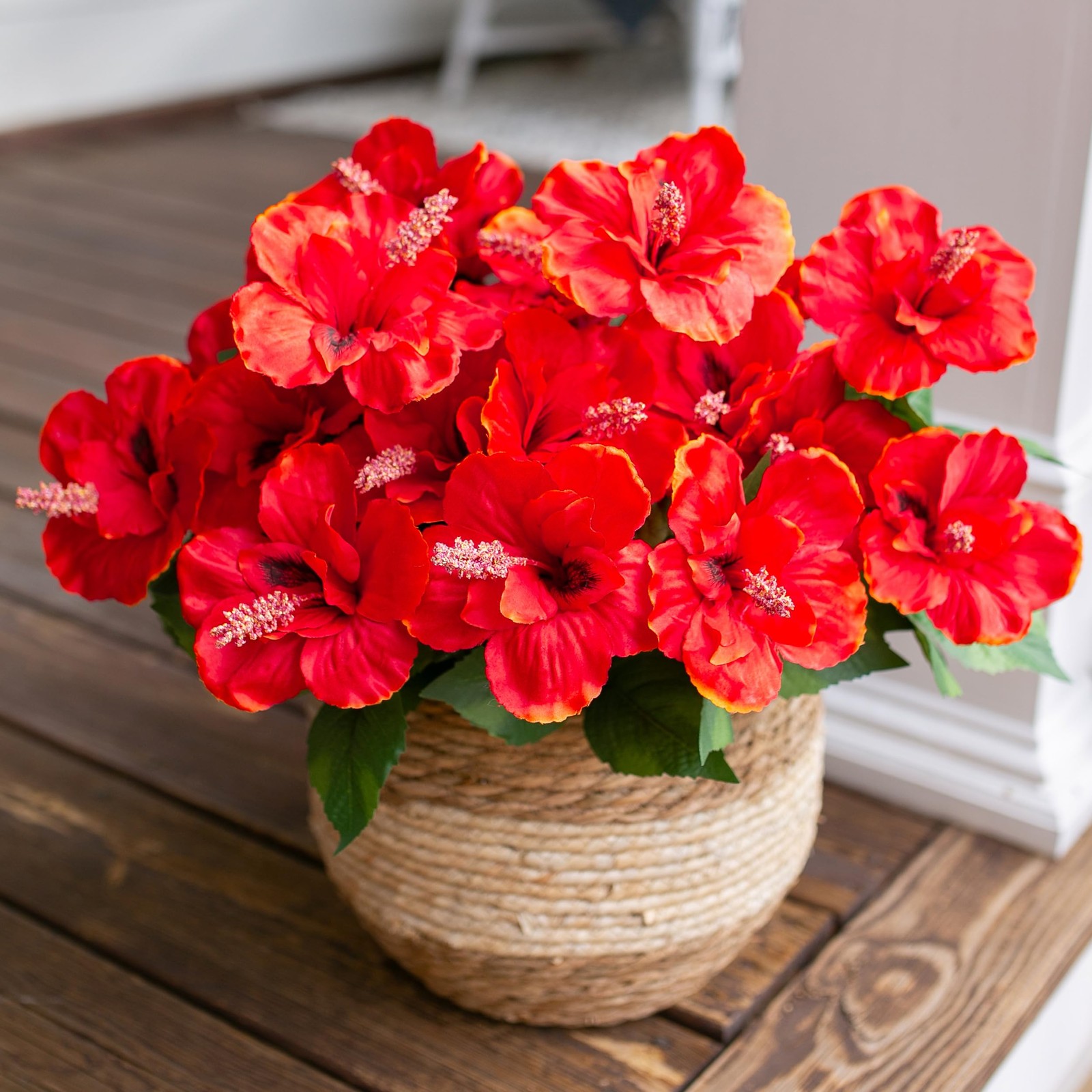 HyeFlora Artificial Hibiscus Flowers for Outdoors Faux Plant Summer Decor, 4 …