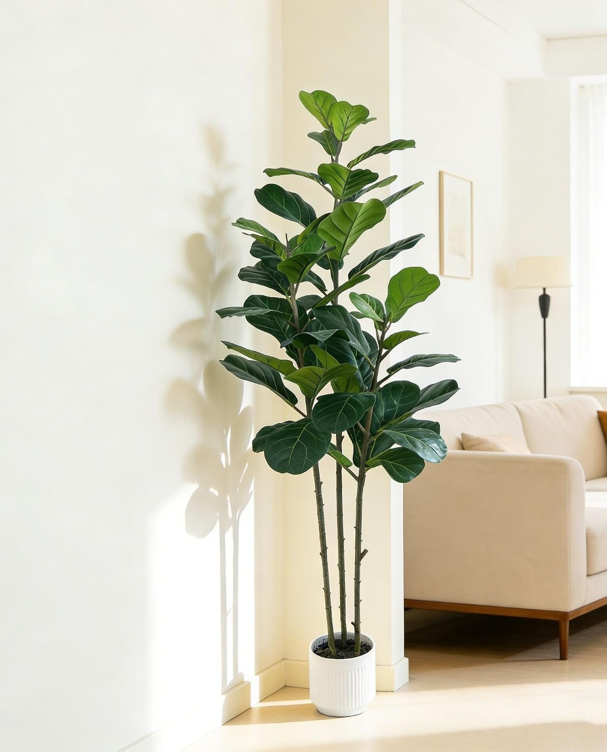 5FT Artificial Ficus Tree Faux Fiddle Leaf Fig Plant in White Pot with Moss