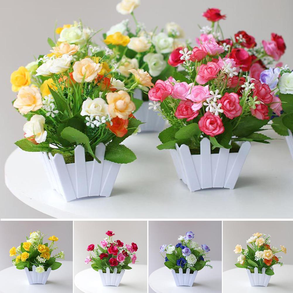 “Artificial Potted Flowers for Home Decor – Fake Rose Plant Set”