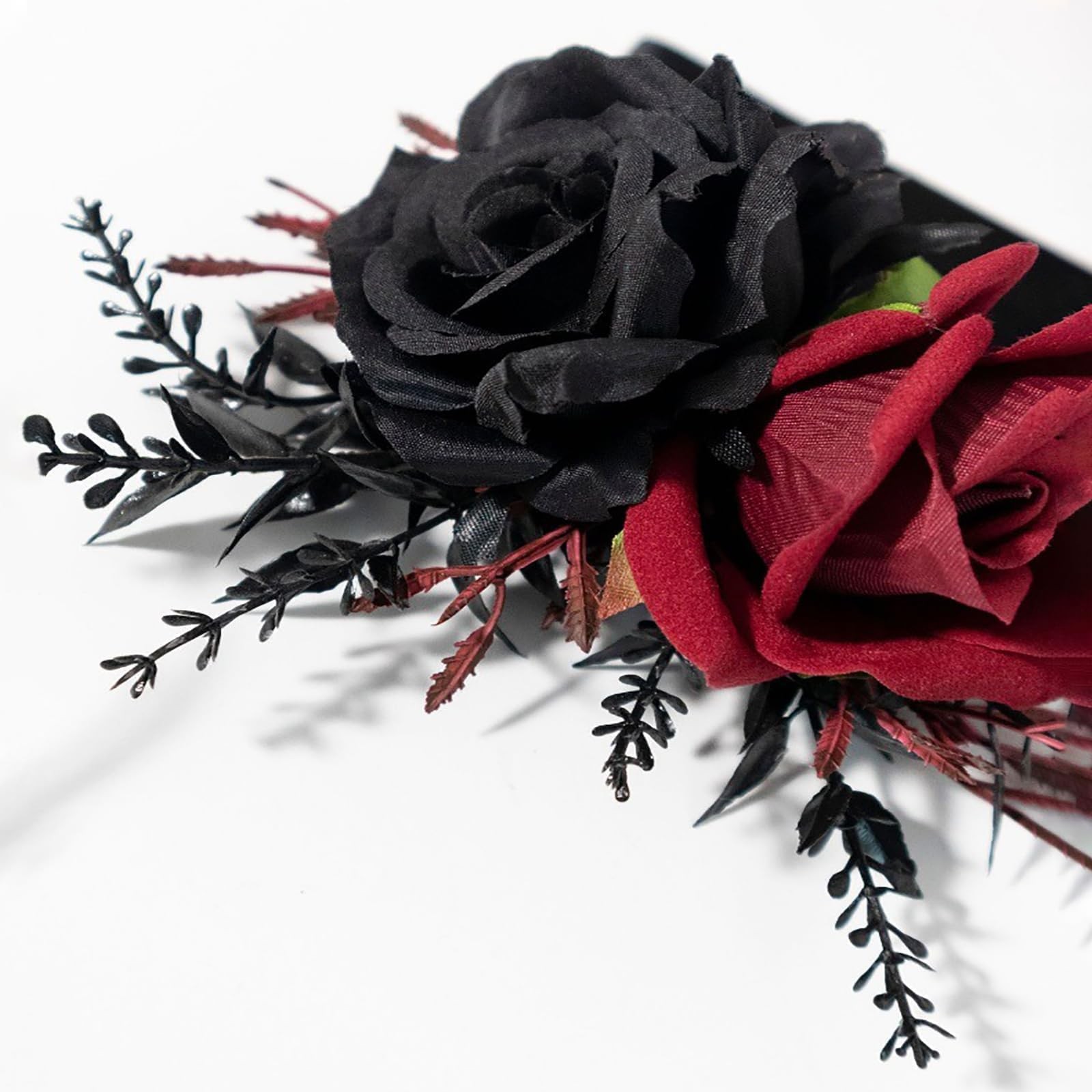 6 PCS Black Burgundy Rose Pocket Boutonniere Pinless Clip Groom Wedding Prom