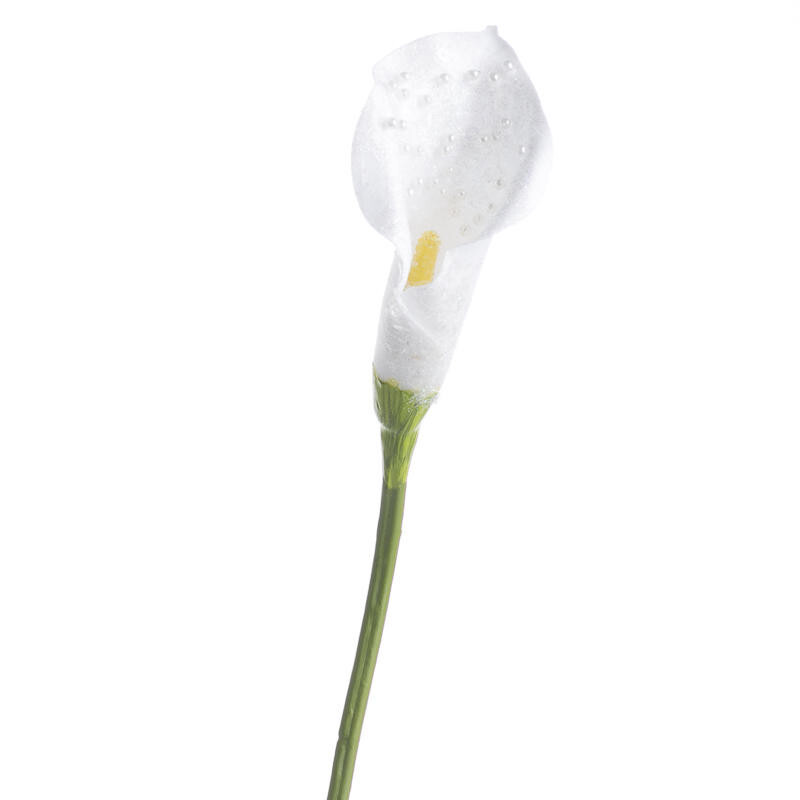 Set of 6 Artificial White Iridescent Beaded 26-1/2″ Calla Lily Stems