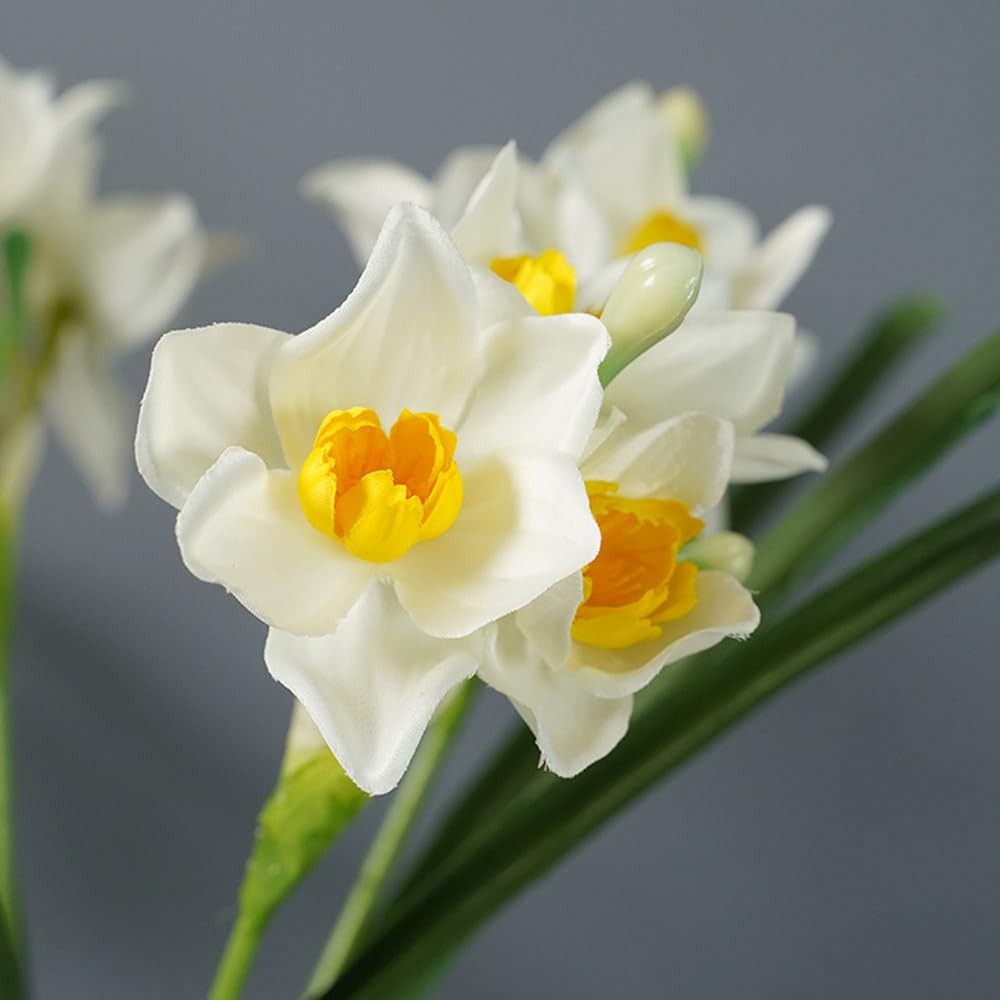 10 Pcs Artificial Daffodil Bouquet Faux Greenery Artificial Flower, 17.7 inch…