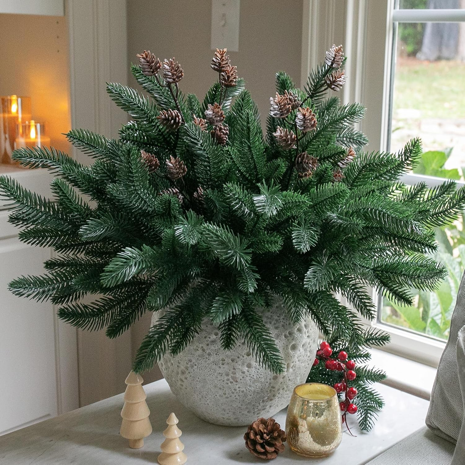 Ivydale 14Pc Faux Norfolk Pine Branches – Real Touch Greenery Stems