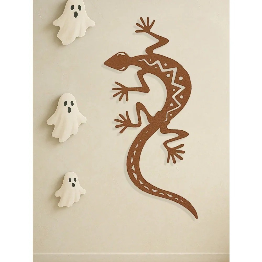 3D Gothic Gecko Metal Wall Art Spooky Lizard Sculpture for Home Patio Decor Gift