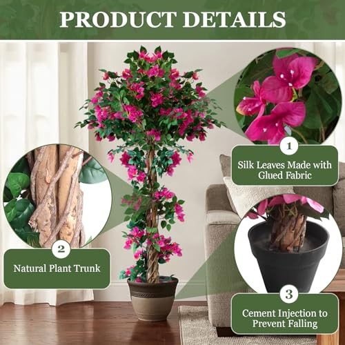 5FT Tall Bougainvillea Artificial Tree for Outdoors or Indoors, Faux 5ft 5in 1