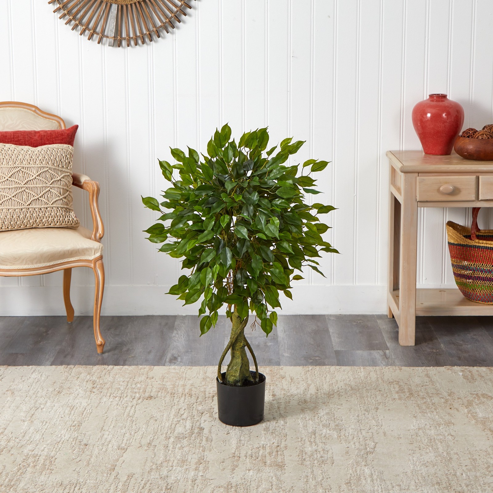 Nearly Natural 3ft Ficus Tree UV Resistant (Indoor/Outdoor) in Green