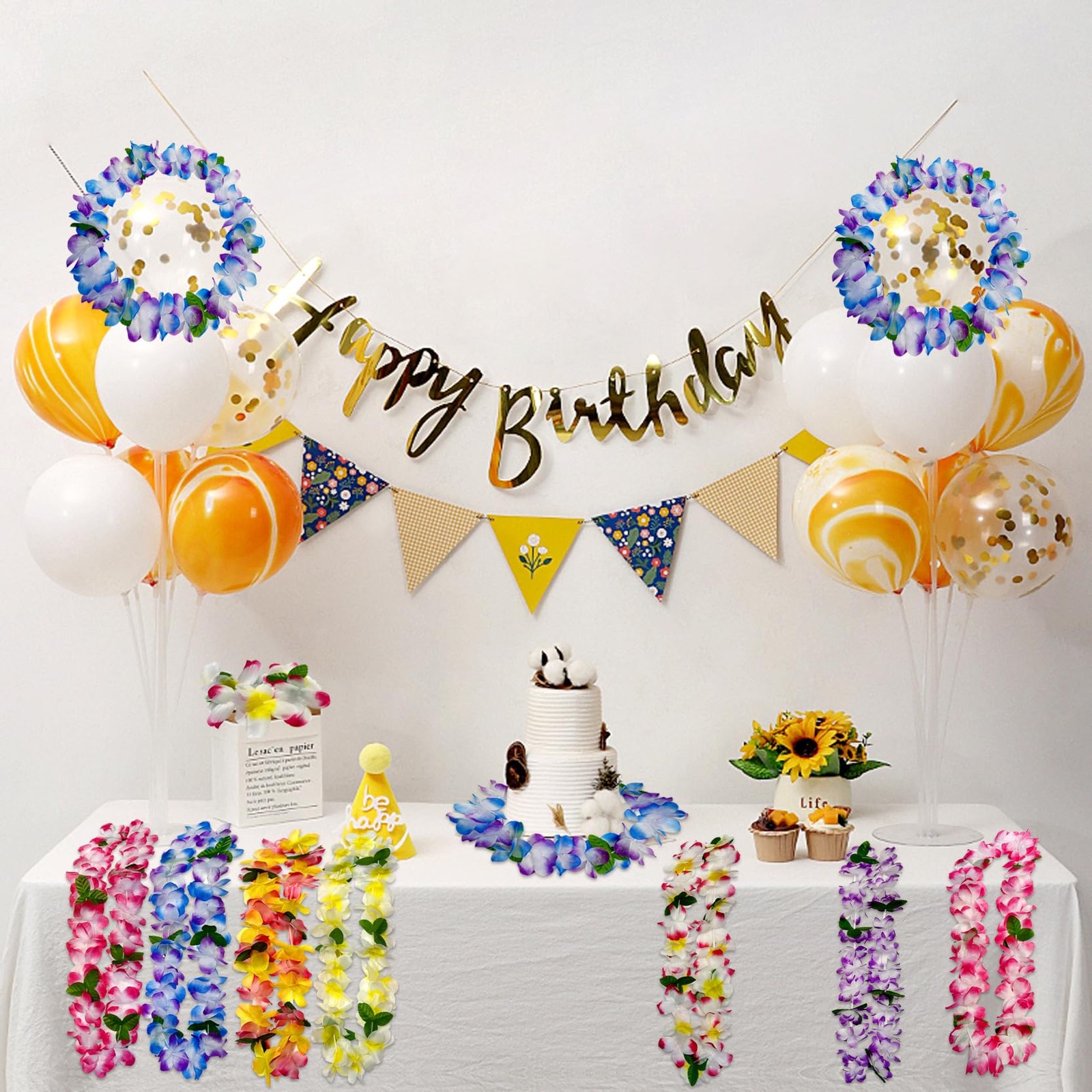 Collar de flores para decoración de fiesta de Lei hawaiano de 50 piezas
