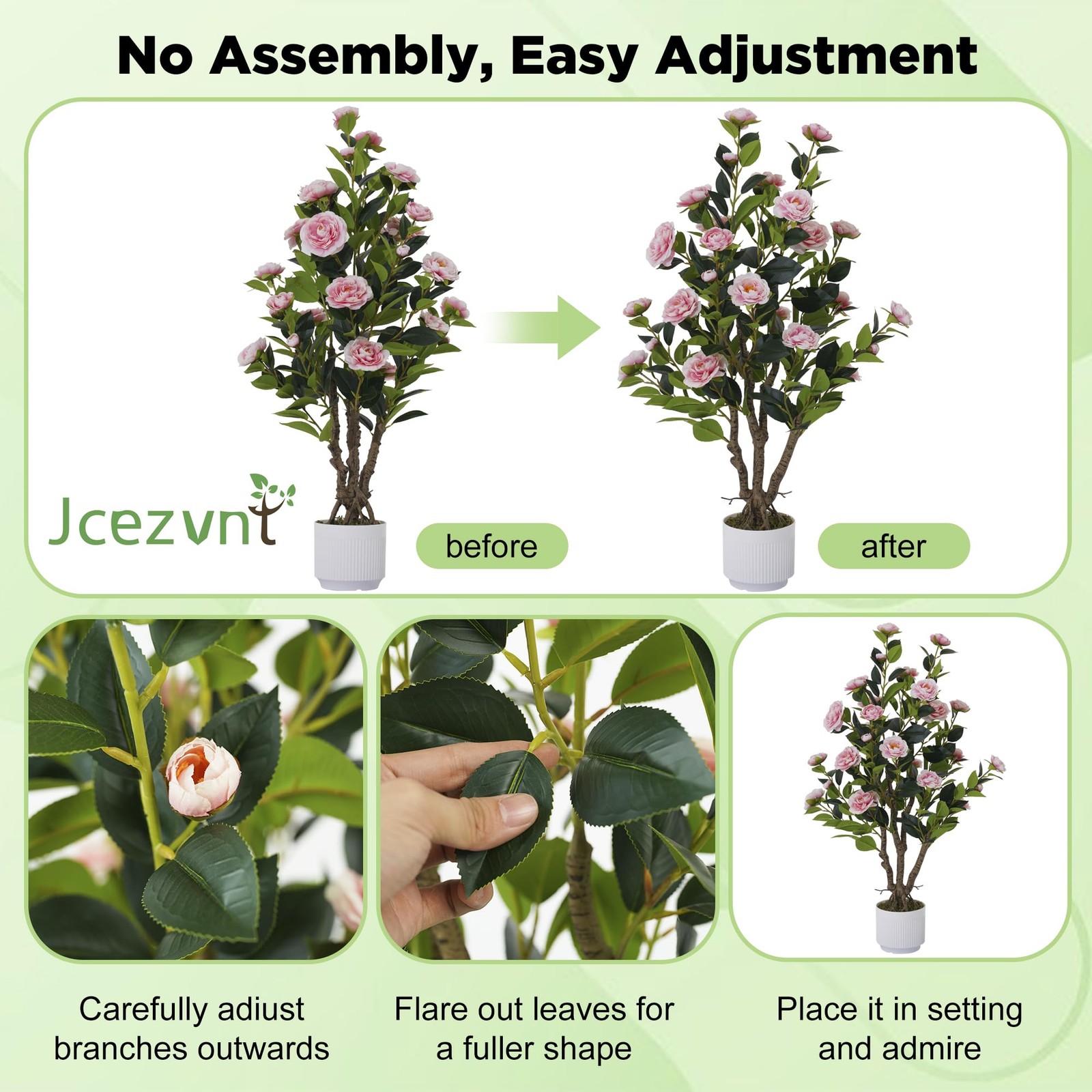 2 Pack Artificial Camellia Tree with White Pot, 38″ Faux Potted Plants for In…