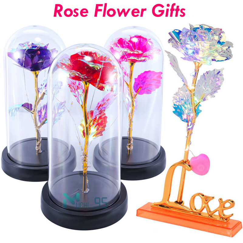 Romantic Rose Flower In Dome Glass LED Night Light Anniversaries Christmas Gifts