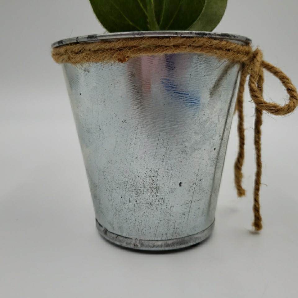 Artificial Flower Arrangement Rustic Metal Pot Farmhouse Cottage Floral Decor