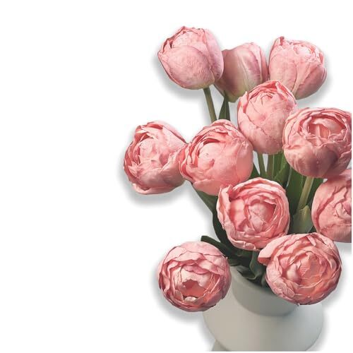 12pcs Fake Pink Tulips Burnt Edge Silk Tulips Artificial Flowers with 14.9” …