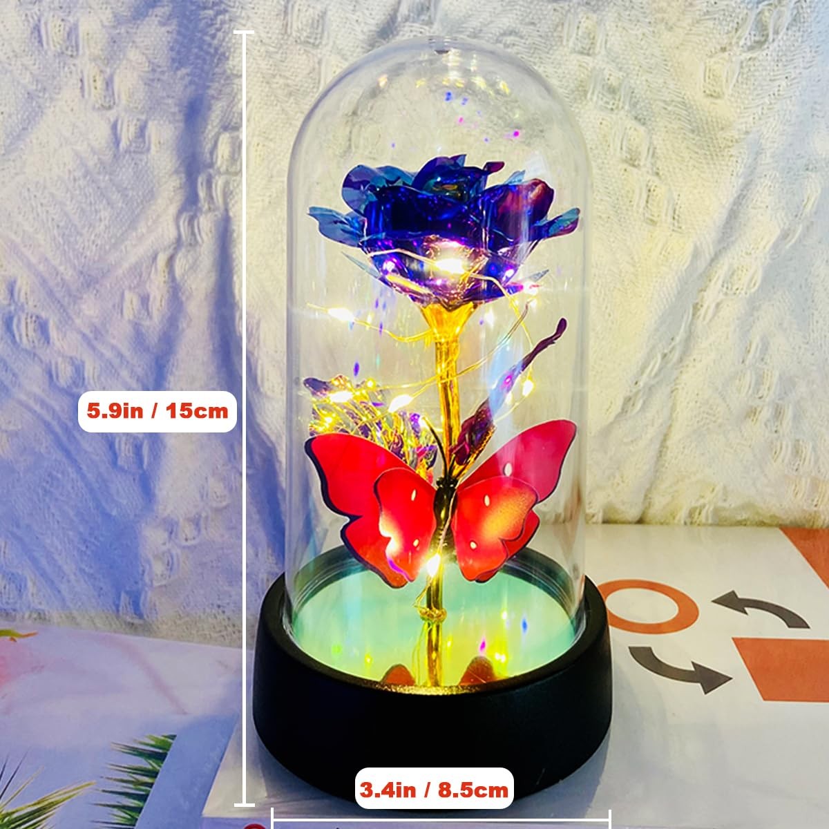 Light Up Forever Eternal Rose Flower in Glass Dome for Birthday Mother’s Day