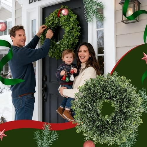 26” Large Boxwood Wreath for Front Door, Window – Artificial Boxwood Leaves