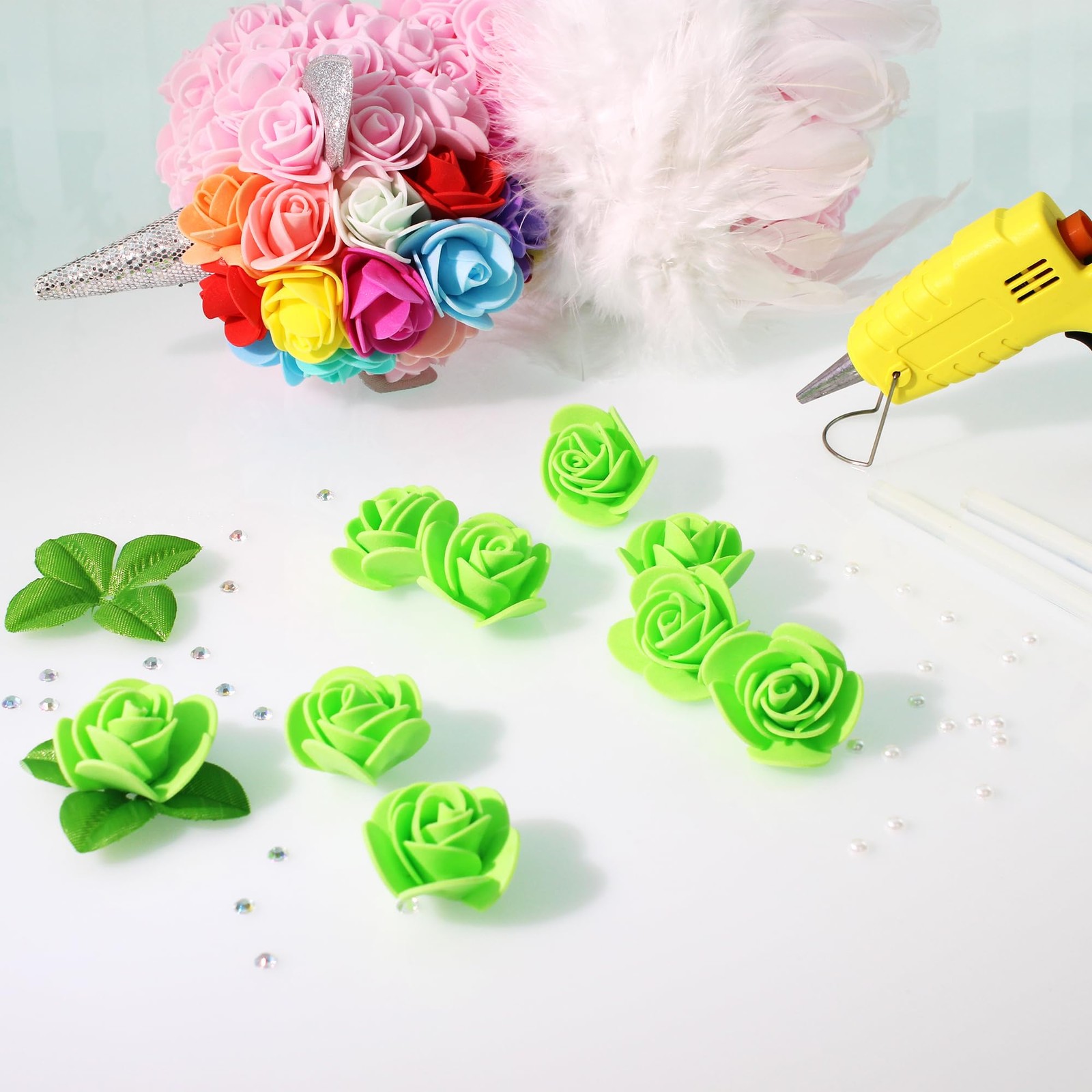 500 Pcs 1.4 Inch Mini Artificial Flowers Head Bulk 5 in 1 Set Faux Foam Fake …