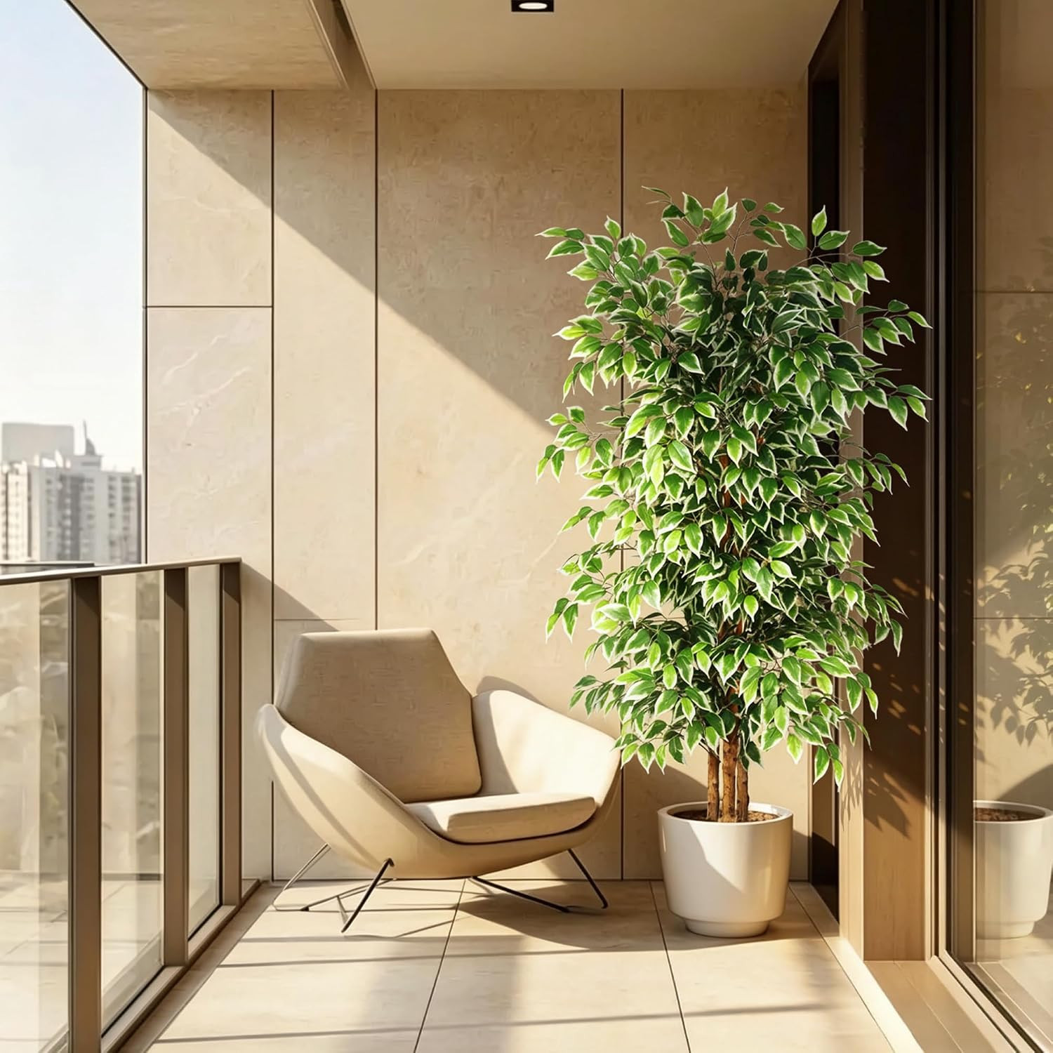 6Ft Ficus Artificial Tree, Tall Faux Trees Indoor with Natural Trunk and Fake Si