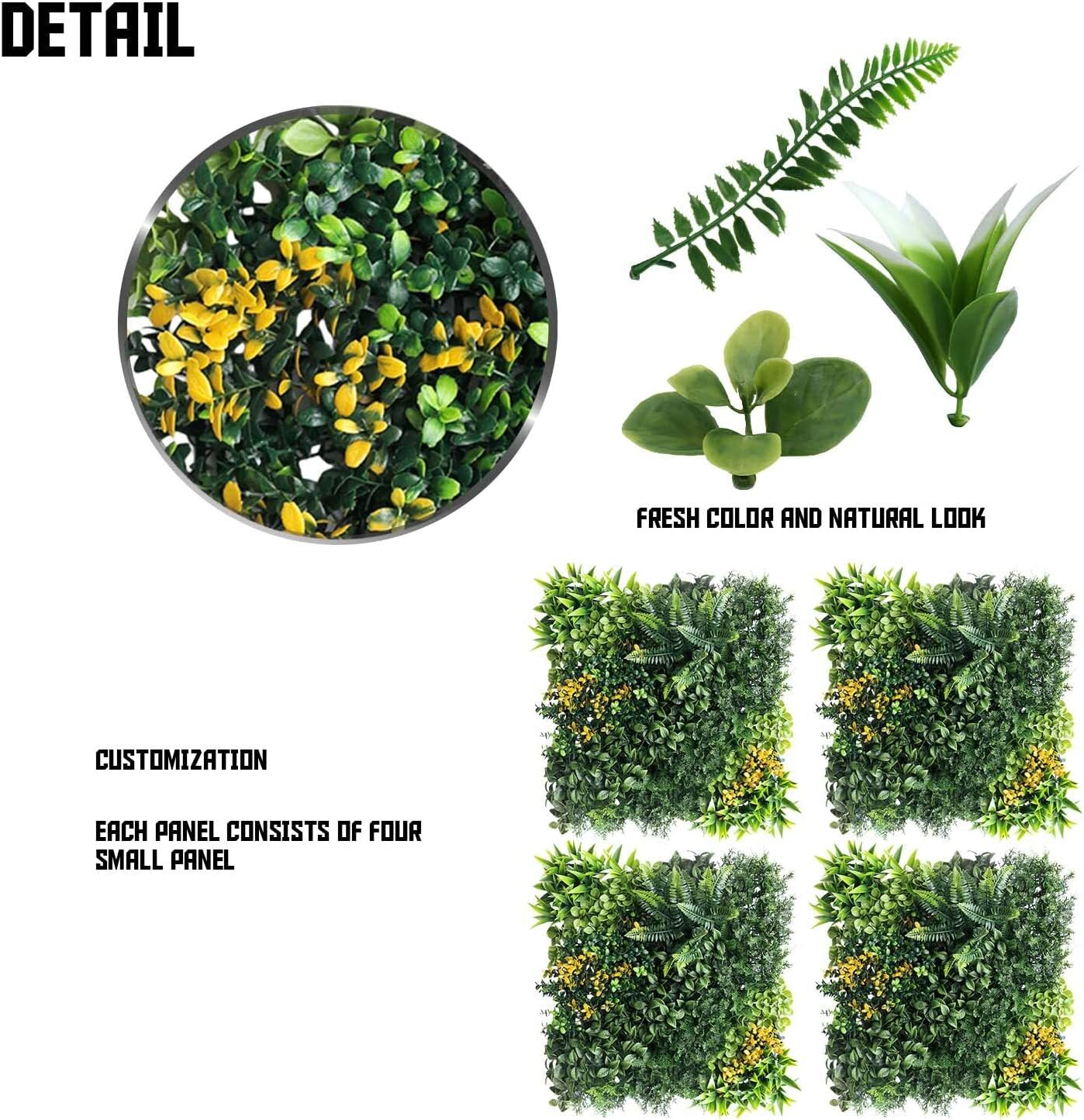20″x20″ Artificial Faux #8 3D Mixed Panel Leaf Privacy Fence Screen Decor Hedge