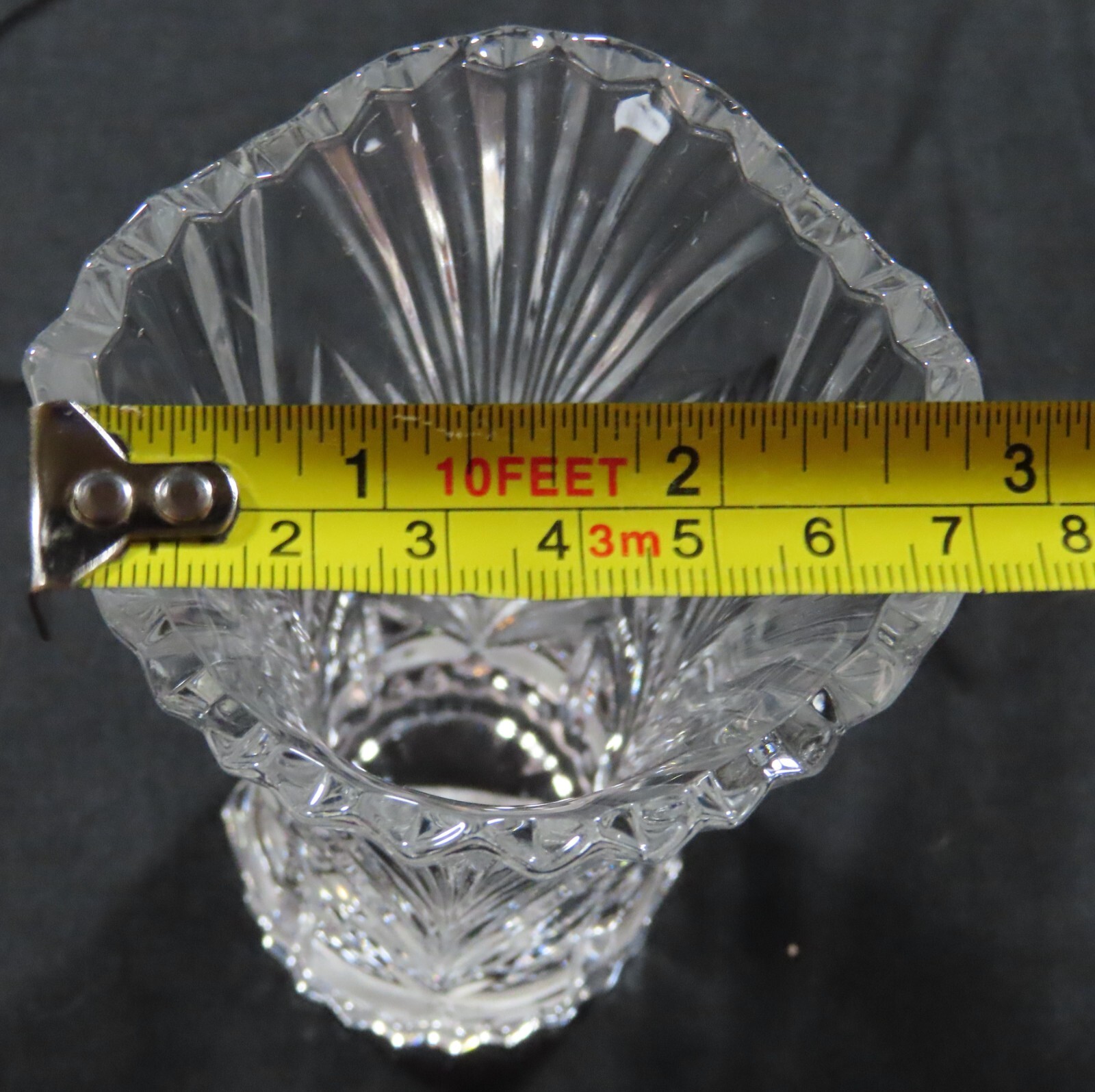 Crystal Flower Bud Vase 5″ Ribbed Mikasa Swirl Oval Mouth Art Deco Excellent