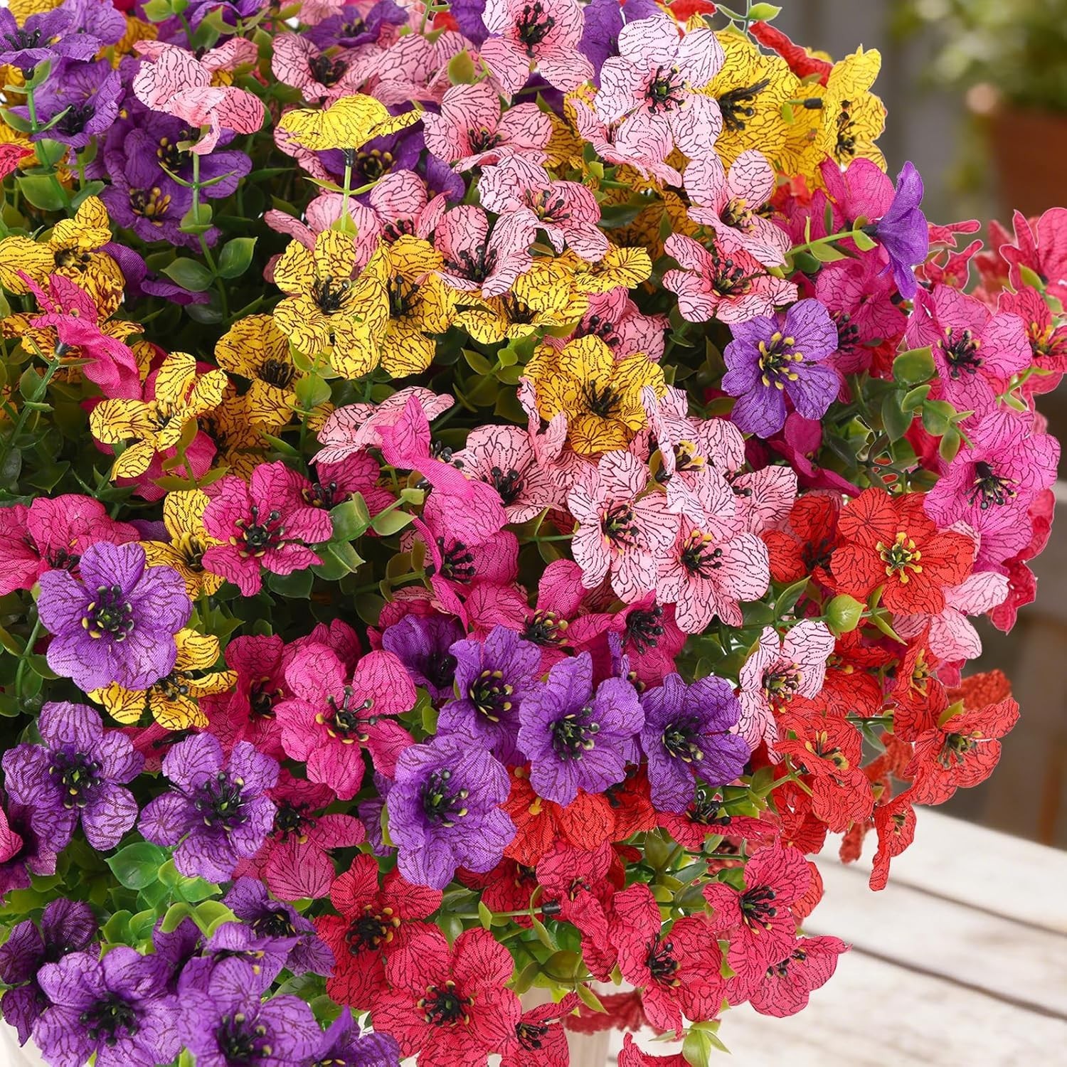 24 Bundles Artificial Flowers for Outdoor Indoor, Fake Silk Daisy with Eucaly…
