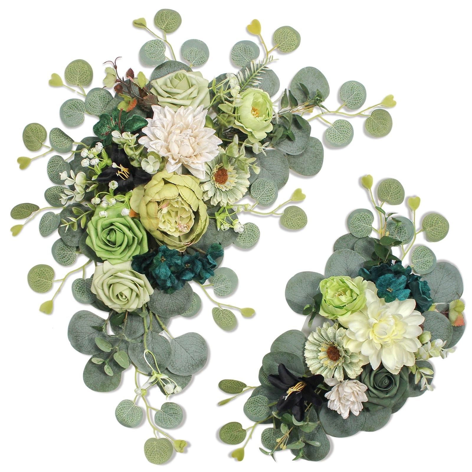 2 PCS Dark Green Artificial Wedding Arch Flowers Sign Faux Floral Swags