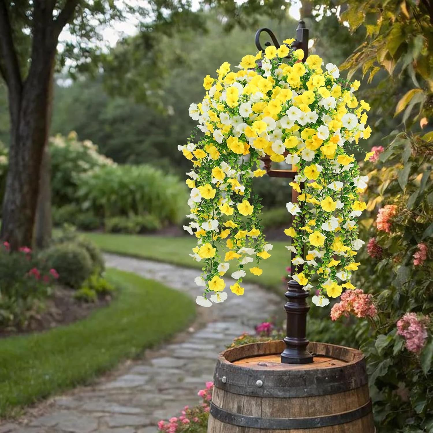 Artificial Hanging Flowers Fake Plants for Outdoors Decor 2 Pack Faux Silk Mo…