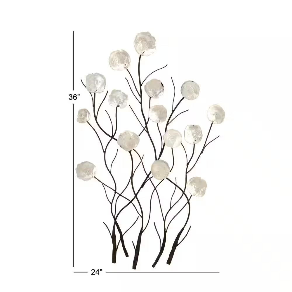 24 In. X 36 In. Capiz Shell White Floral Wall Decor with Capiz Accents