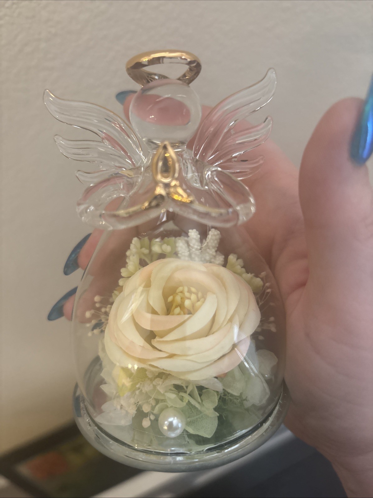 Forever Rose in Angel Glass Dome Cover Eternal Flowers Love, Angel Figurine