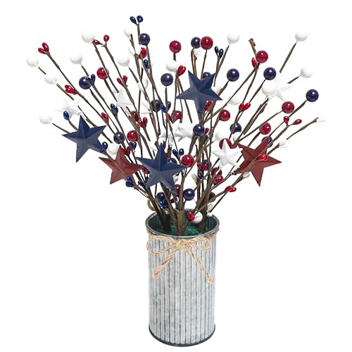 4th of July Decorations Artificial Patriotic Floral Picks with Vase, 1