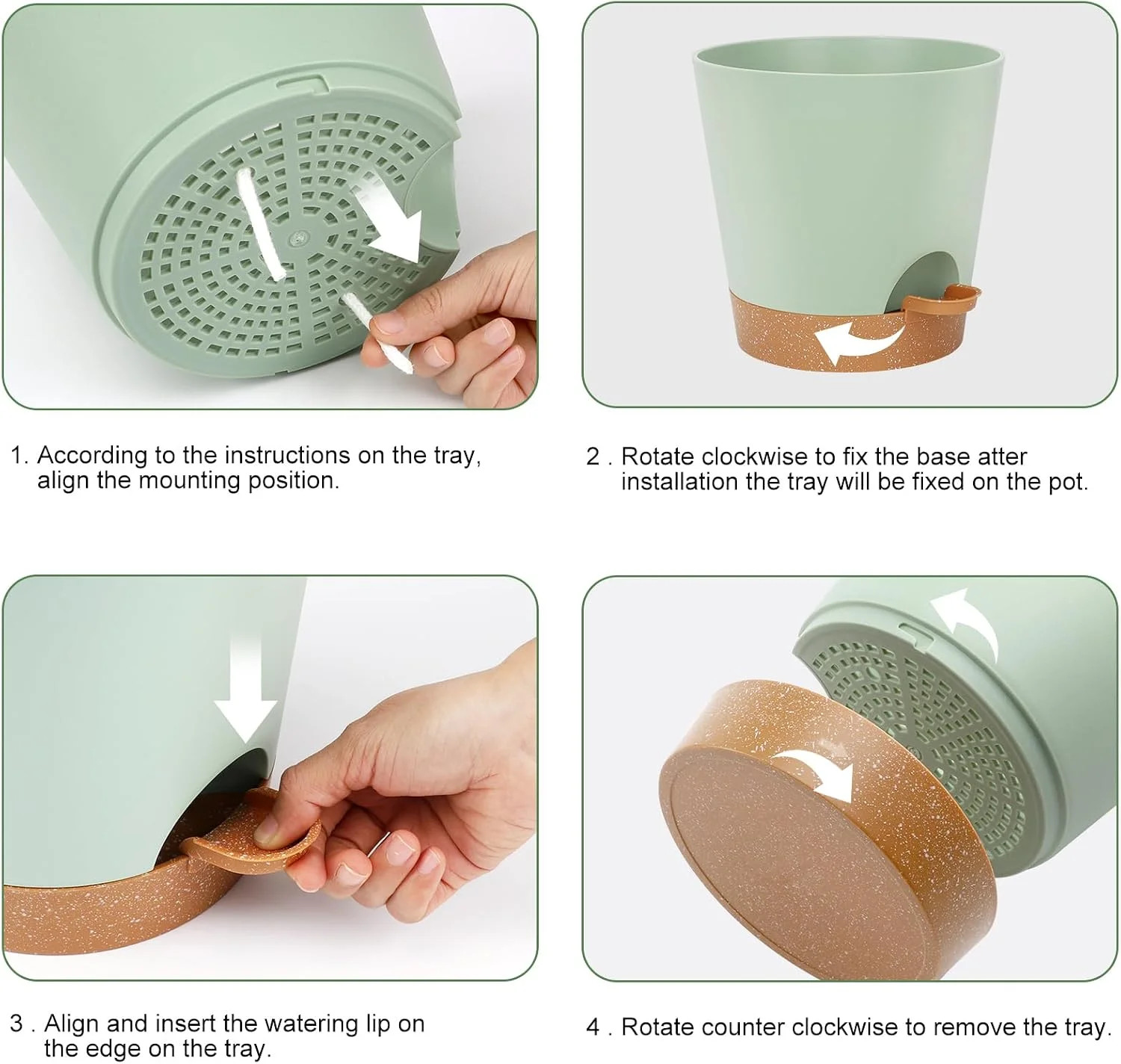 YNNICO 8-Inch Plant Pots, Self-Watering Planters with Drainage Holes & Saucers f